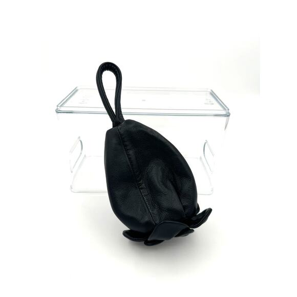 Loewe Anagram Flower Leather Black Wristlet Bag Charm Zipper Closure - Picture 10 of 11